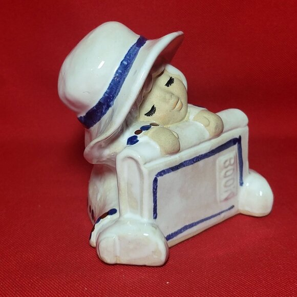 Vintage UCTCI Sitting Girl Hat Book Figurine Incense Stick Holder Ceramic Japan - Picture 5 of 12